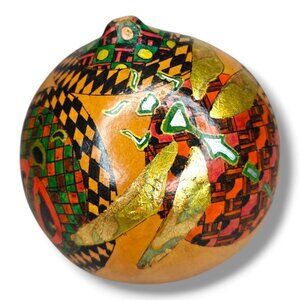 Vintage Handpainted Gourd Colorful Southwestern Dragonfly Ladybug 6"